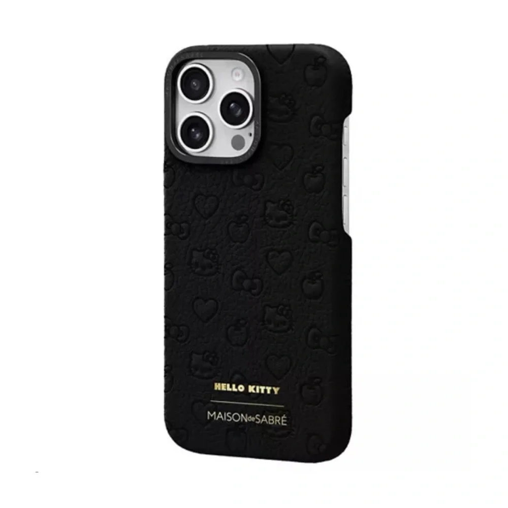 🆕 Maison de Sabré–Hello Kitty iPhone 16 Pro Case–Embossed Leather–Black Caviar